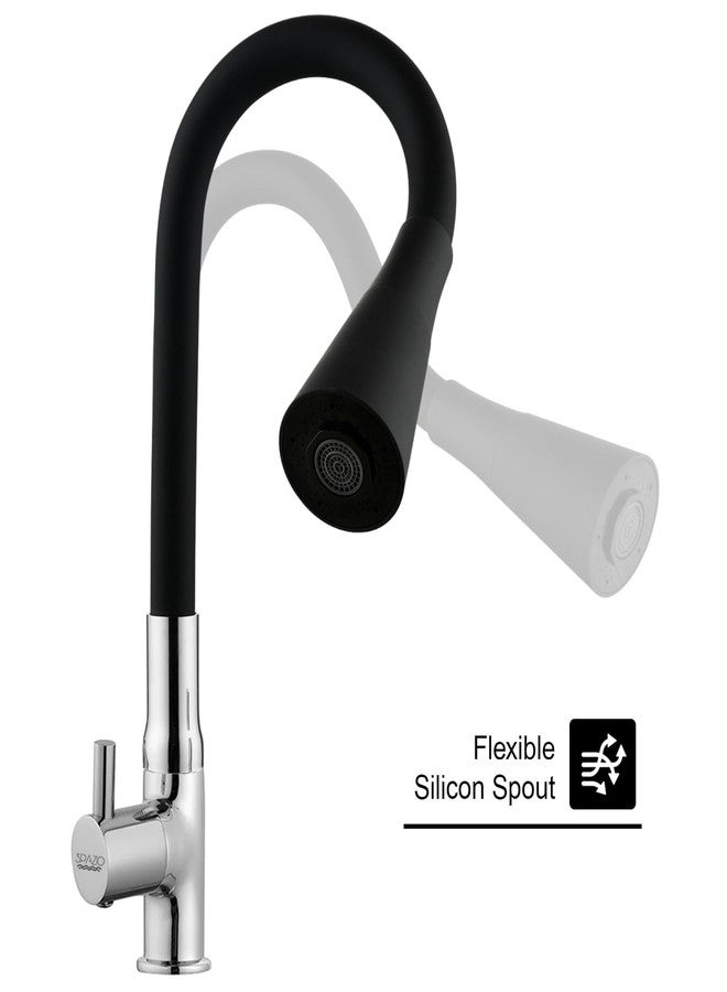 SPAZIO صنبور حوض المطبخ/حوض الغسيل/صنبور حوض الغسيل من النحاس الأصفر من SPAZIO Turbo، مزود بفوهة سيليكون سوداء مرنة قابلة للدوران 360 درجة ونمط تدفق مزدوج، ماء ساخن/بارد، مناسب لأحواض المطبخ وأحواض الغسيل، مطلي بالكروم. - Image 4